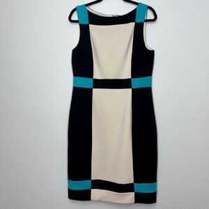 Maggy London Black and Cream Sheath Dress Sleeveless Scoop Neck